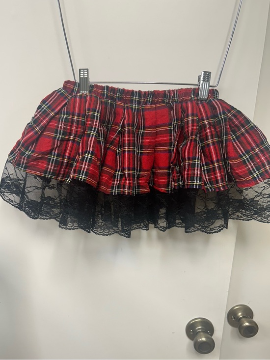 Leg Avenue Dresses & Skirts - Vintage Leg Avenue Red Plaid Mini Skirt Black Lace pleated goth school girl XS